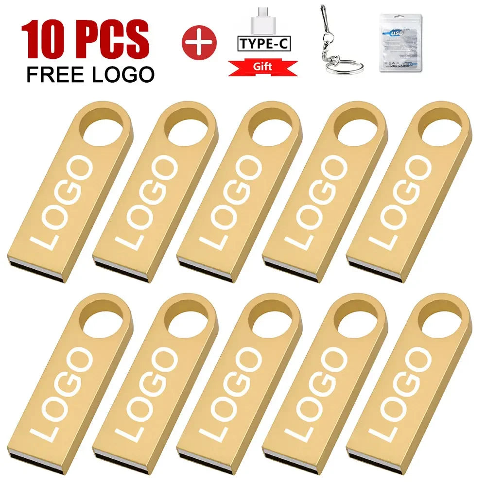 10pcs/lot custom logo Usb Flash Drive 4gb 8gb 16gb pendrive 32gb Memory Stick USB 2.0 Flash usb Stick Metal customized pen drive