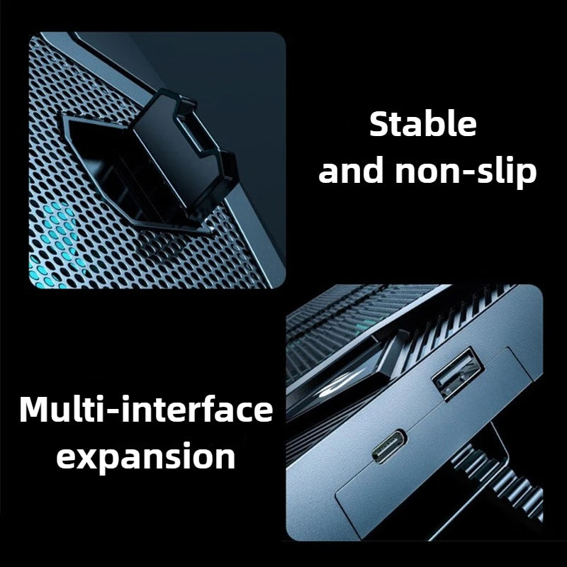 D11 Mute Gaming Laptop Cooler Base with RGB Foldable Adjustable Heat Dissipation Stand Support 12-18'' Notebook Cooling Bracket