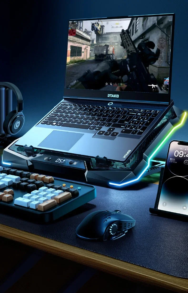 D11 Mute Gaming Laptop Cooler Base with RGB Foldable Adjustable Heat Dissipation Stand Support 12-18'' Notebook Cooling Bracket