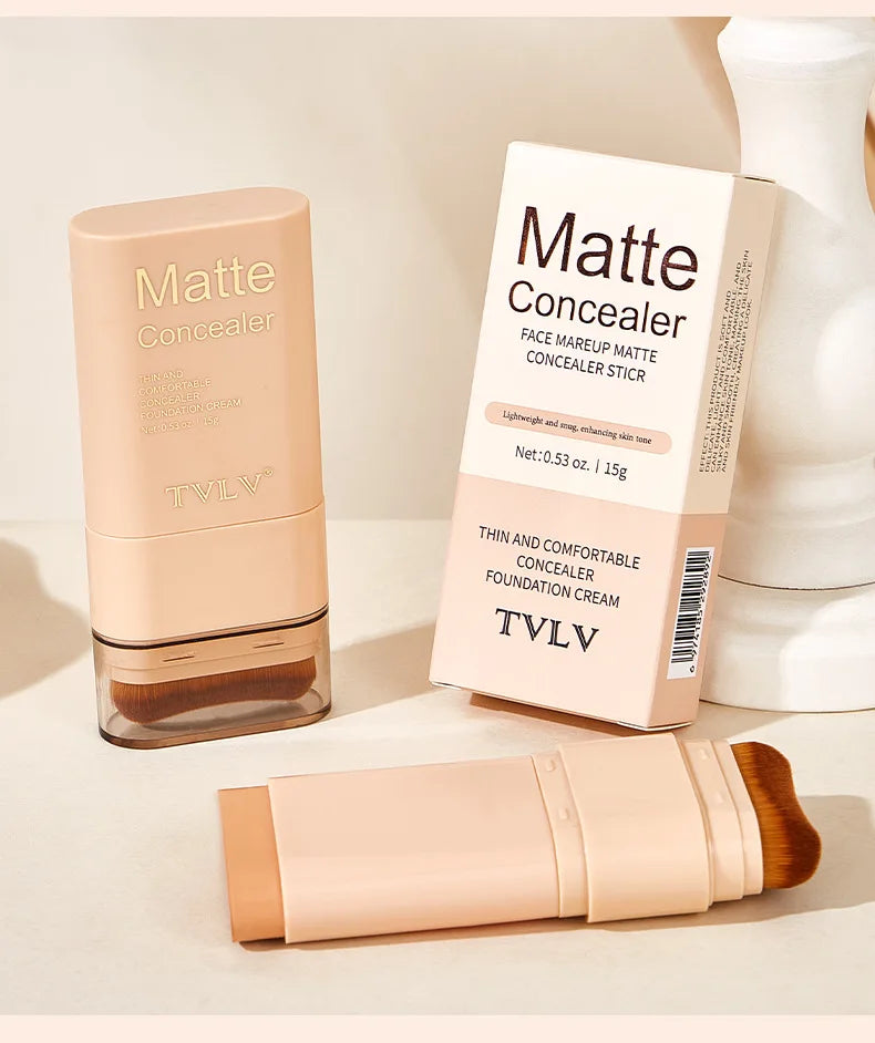 TVLV Multifunctional Concealer Foundation Stick, Long Lasting Waterproof Face Makeup, Rotating Dual Head with Blending Brush