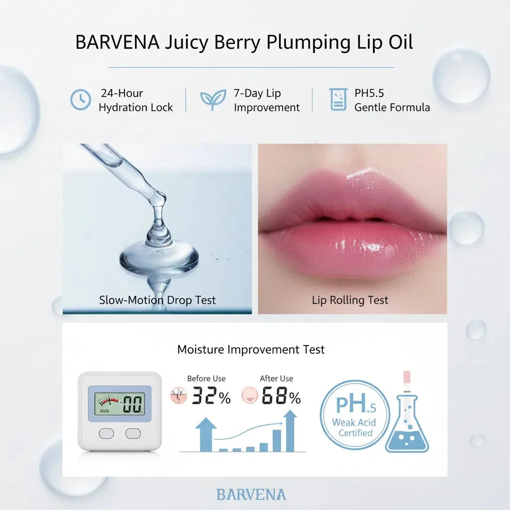 BARVENA Juicy Berry Plumping Lip Gloss Korean Vegan Plant Oil Non-Sticky High Shine Hydrating Lip Care For All Skin Tones