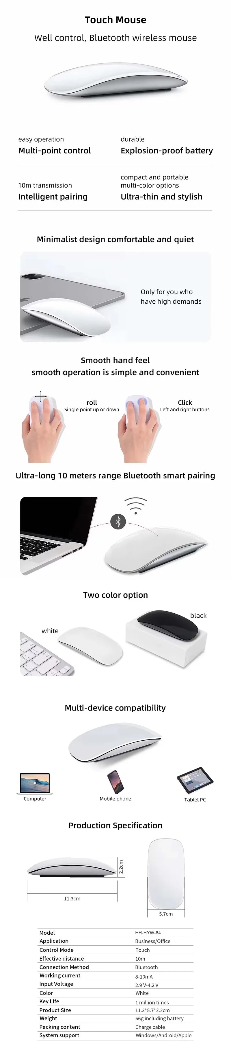 M511 Original Wireless Mouse Bluetooth 5.0 Ultra-thin Touch Mouse For Apple Macbook Pro Air Microsoft Laptop Mac Tablet PC iPad