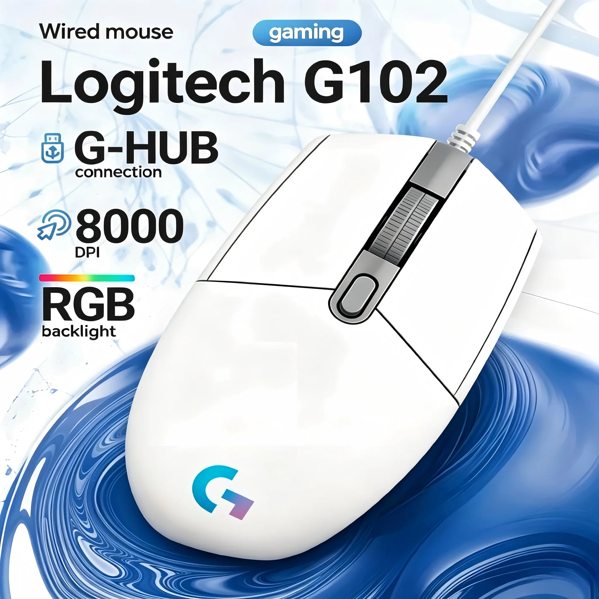 Logitech G102 USB Wired Gaming Mouse 8000 DPI Optical RGB Illuminated Buttons for PC And Mac - Suitable for Gaming And Office Us