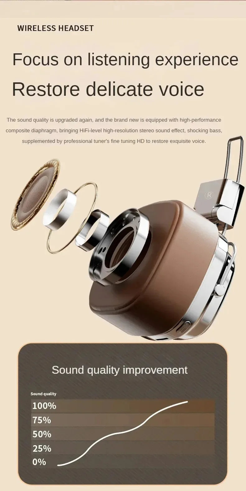 Retro Leather Over-ear Headphones Wireless Bluetooth 5.3 Foldable Noise Cancelling Stereo Music Headset With Cable For Phone PC