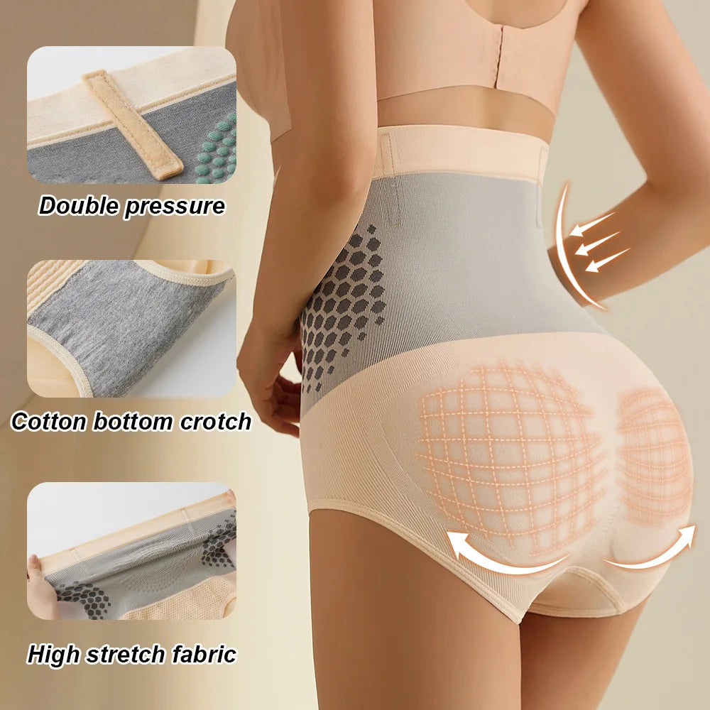 Seamless Women's High Waist Abdomen Control Panties Magnetic Therapy Warm Uterus Underwear Body Shaping Briefs