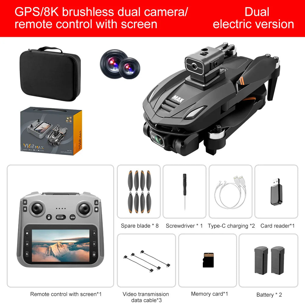 Lenovo V168 MAX GPS 4K Drone Professional Three Camera 8K Wide Angle Optical Localization Four-way Obstacle Avoidance Quadcopter