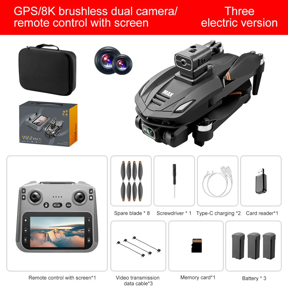 Lenovo V168 MAX GPS 4K Drone Professional Three Camera 8K Wide Angle Optical Localization Four-way Obstacle Avoidance Quadcopter