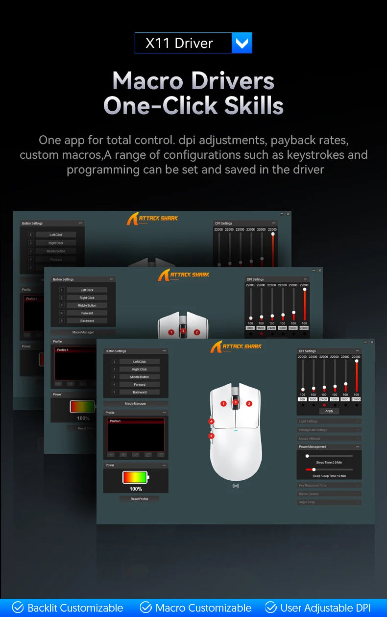 Attack Shark X11 Bluetooth Wireless Mouse Three Mode 2.4G PAW3311  RGB  PC Magnetic charging dock ,Gaming E-sports Mouse