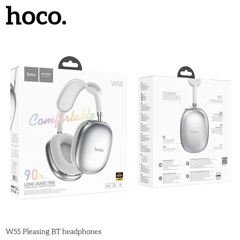 HOCO W55 Over Ear Buetooth Earphone Wireless Music Headphone Mic HiFi Audio Headsets Stereo Sound Sport Earphones 40MM AUX TF