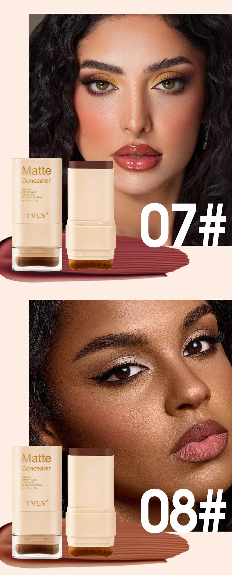 TVLV Multifunctional Concealer Foundation Stick, Long Lasting Waterproof Face Makeup, Rotating Dual Head with Blending Brush