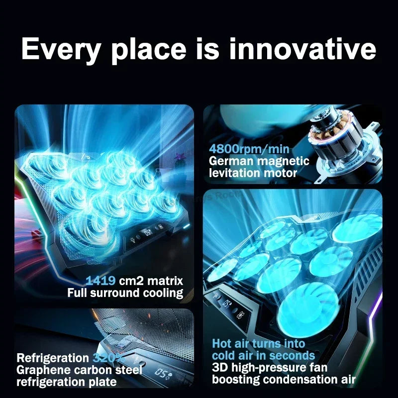 D11 Mute Gaming Laptop Cooler Base with RGB Foldable Adjustable Heat Dissipation Stand Support 12-18'' Notebook Cooling Bracket