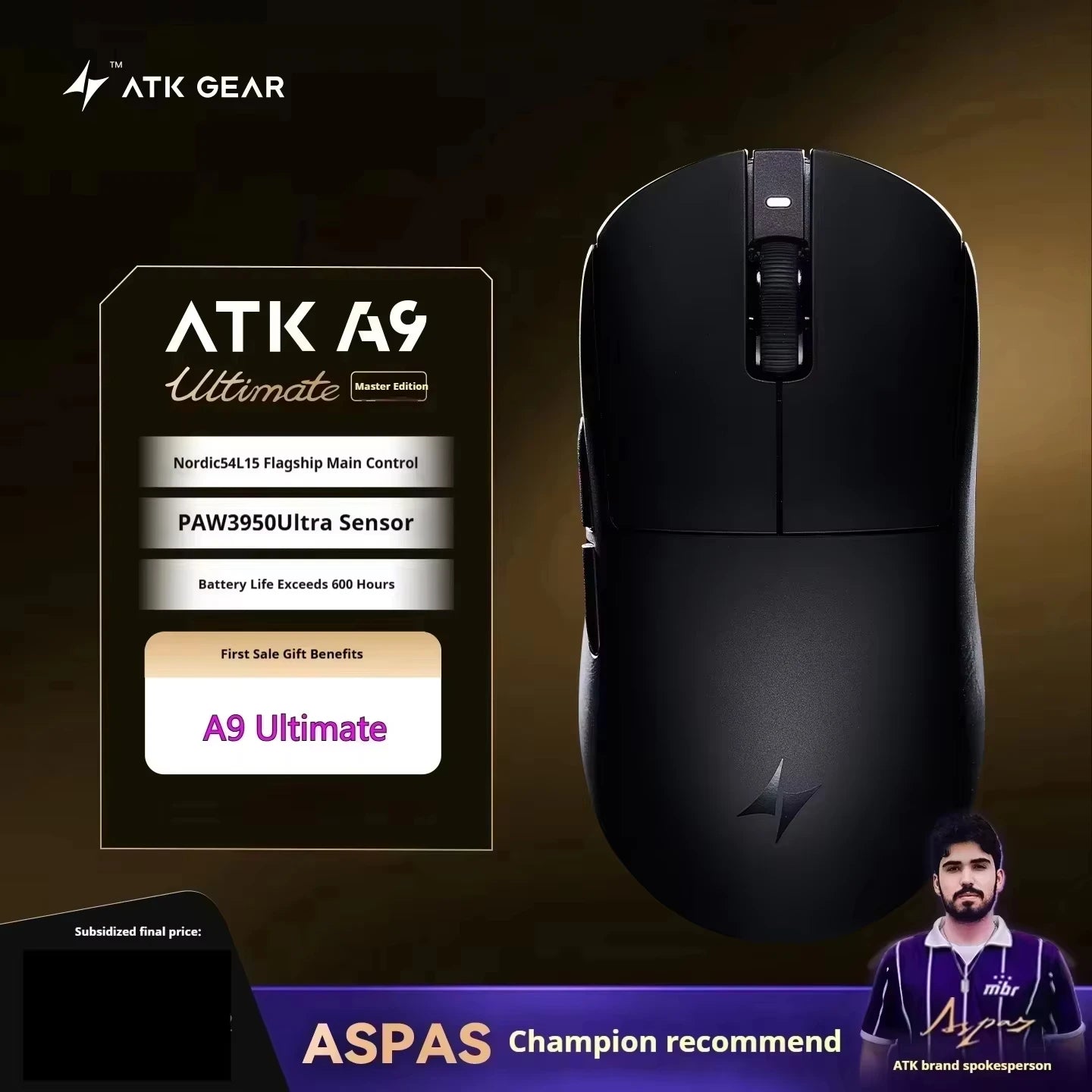 ATK A9 E-sports Mouse Wireless Tri-mode Star Flash Lightweight Long Endurance Gaming Mice Customization PC Accessories Gifts