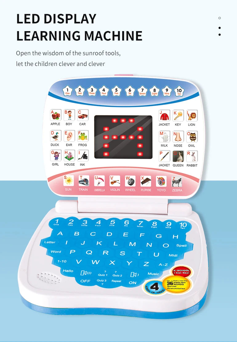 English Learning Machine Laptop Computer Toys Child Electronic Preschool Language Education Gift Toddler Kid Developing Skills