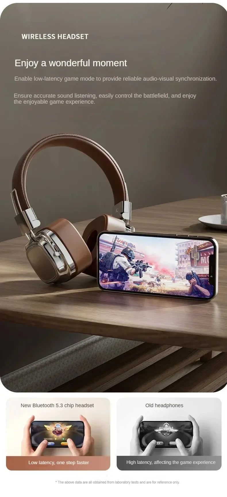 Retro Leather Over-ear Headphones Wireless Bluetooth 5.3 Foldable Noise Cancelling Stereo Music Headset With Cable For Phone PC
