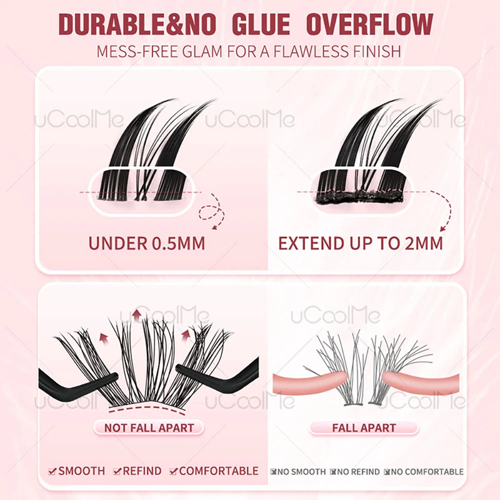 uCoolMe Lashes Venus Super Natural Clusters Kit with Bond and Seal Remover Long-lasting Waterproof Beginner Friendly Makeup Tool