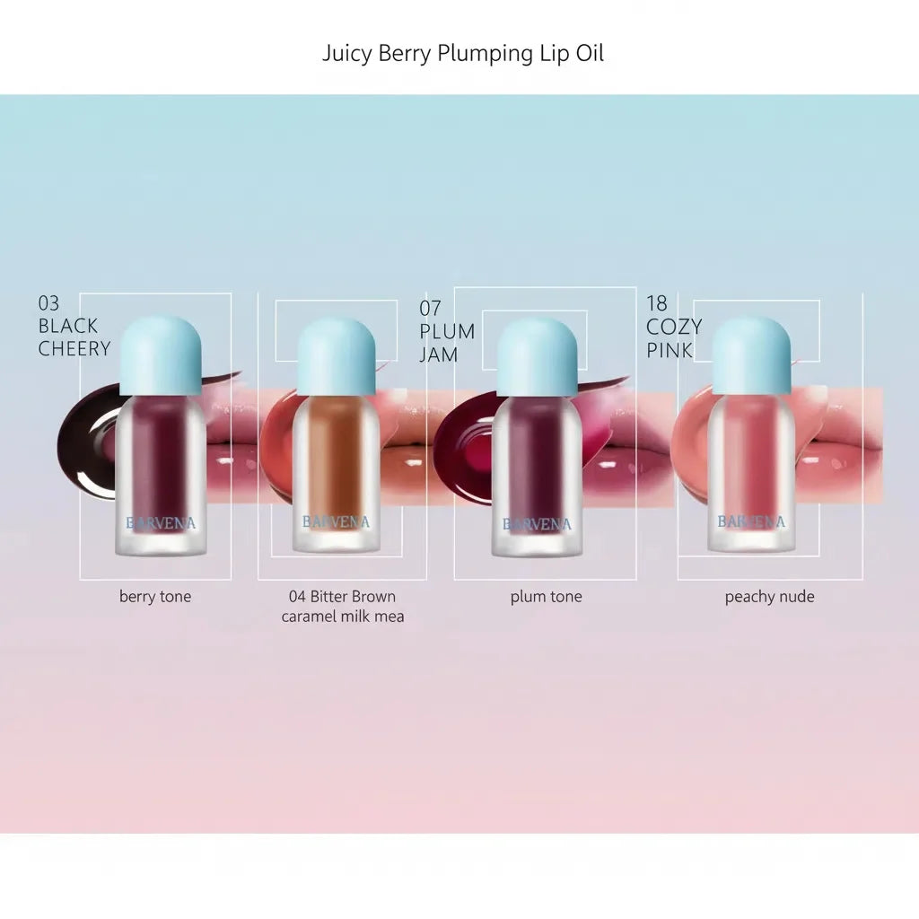 BARVENA Juicy Berry Plumping Lip Gloss Korean Vegan Plant Oil Non-Sticky High Shine Hydrating Lip Care For All Skin Tones