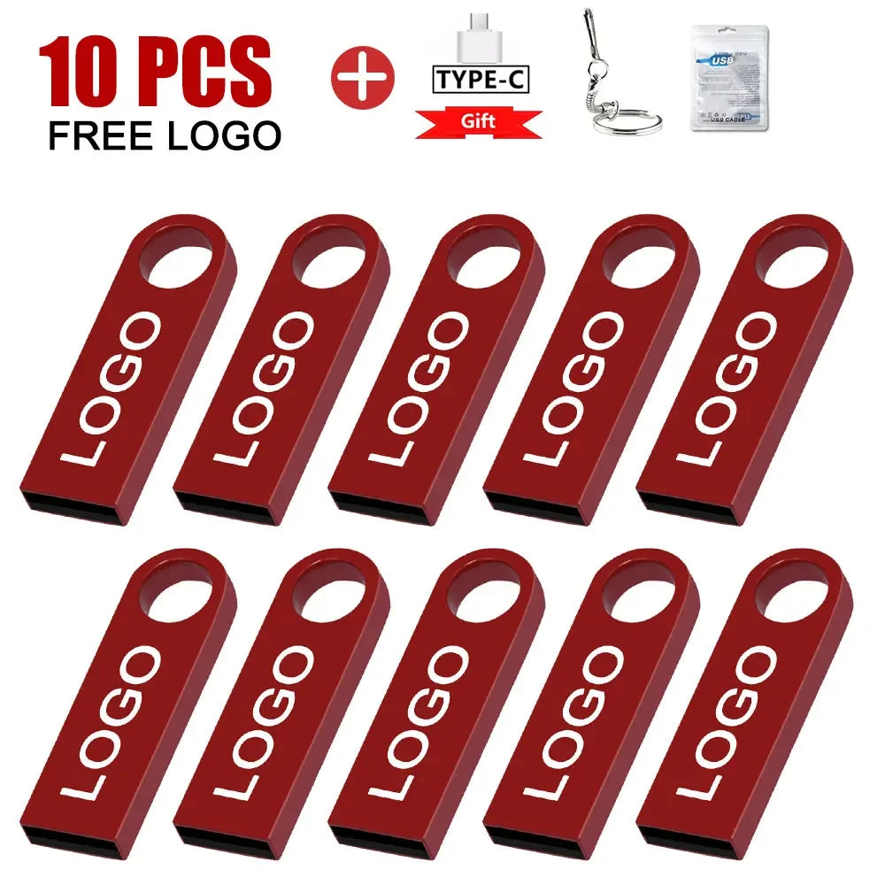 10pcs/lot custom logo Usb Flash Drive 4gb 8gb 16gb pendrive 32gb Memory Stick USB 2.0 Flash usb Stick Metal customized pen drive