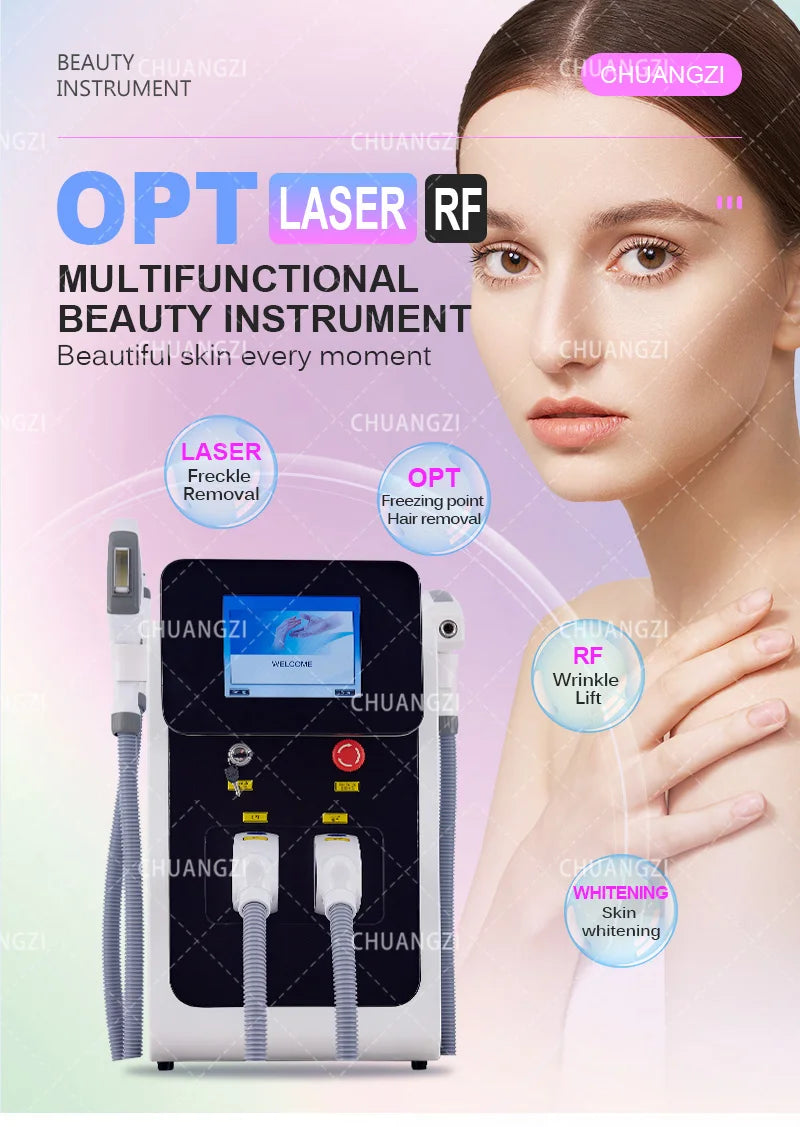 IPL OPT 3 In 1 Permanent Hair Removal E-light Epilator Nd Yag Laser Tattoo Removal RF Wrinkle Removal Whitening Facial Lift CE