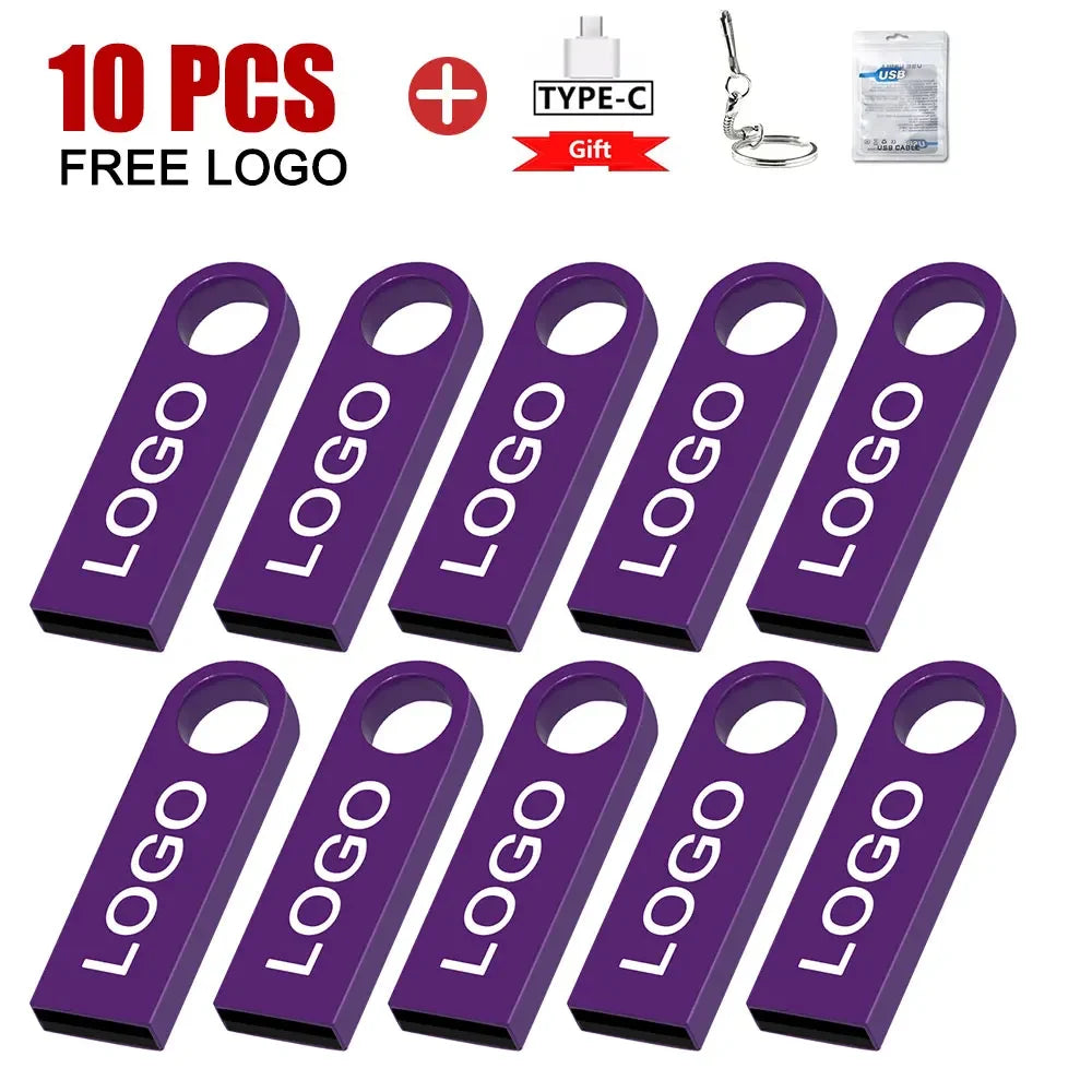 10pcs/lot custom logo Usb Flash Drive 4gb 8gb 16gb pendrive 32gb Memory Stick USB 2.0 Flash usb Stick Metal customized pen drive