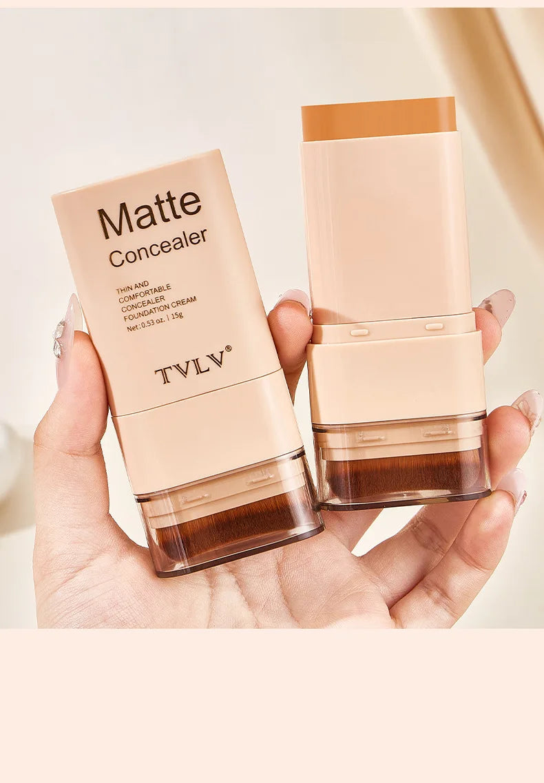TVLV Multifunctional Concealer Foundation Stick, Long Lasting Waterproof Face Makeup, Rotating Dual Head with Blending Brush