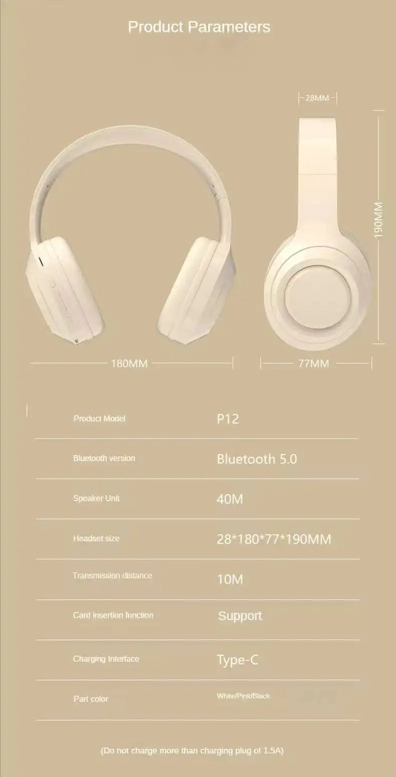9D Surround Bass Headsets Wireless Bluetooth 5.3 Headphones Over Ear Noise Reduction Sports Gaming Earphone with HD Mic Handfree