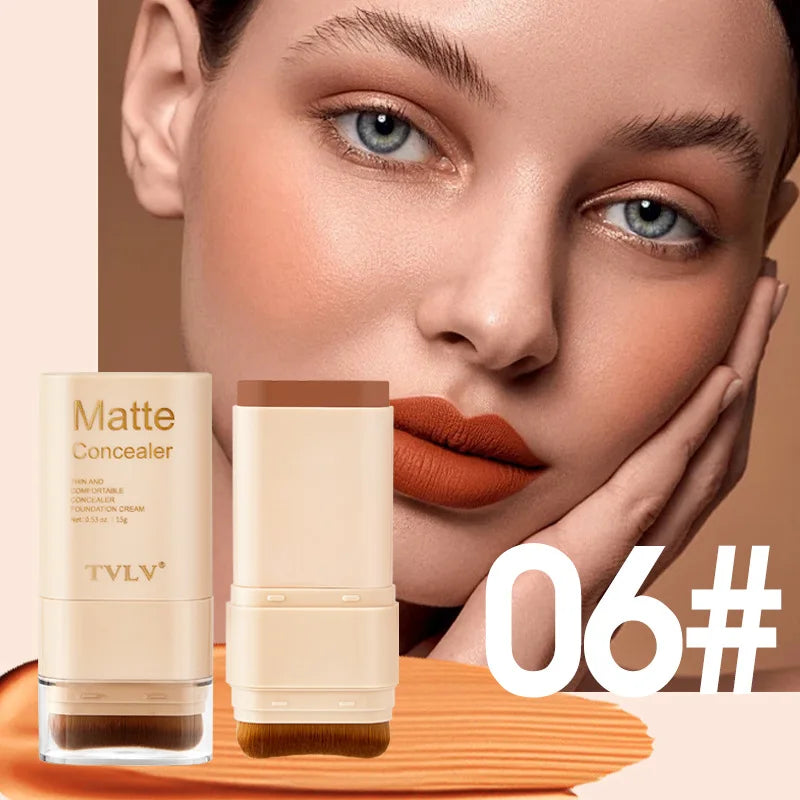 TVLV Multifunctional Concealer Foundation Stick, Long Lasting Waterproof Face Makeup, Rotating Dual Head with Blending Brush