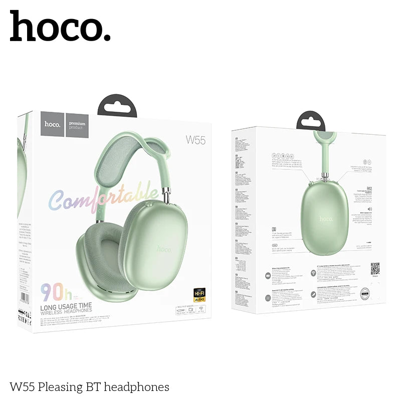 HOCO W55 Over Ear Buetooth Earphone Wireless Music Headphone Mic HiFi Audio Headsets Stereo Sound Sport Earphones 40MM AUX TF
