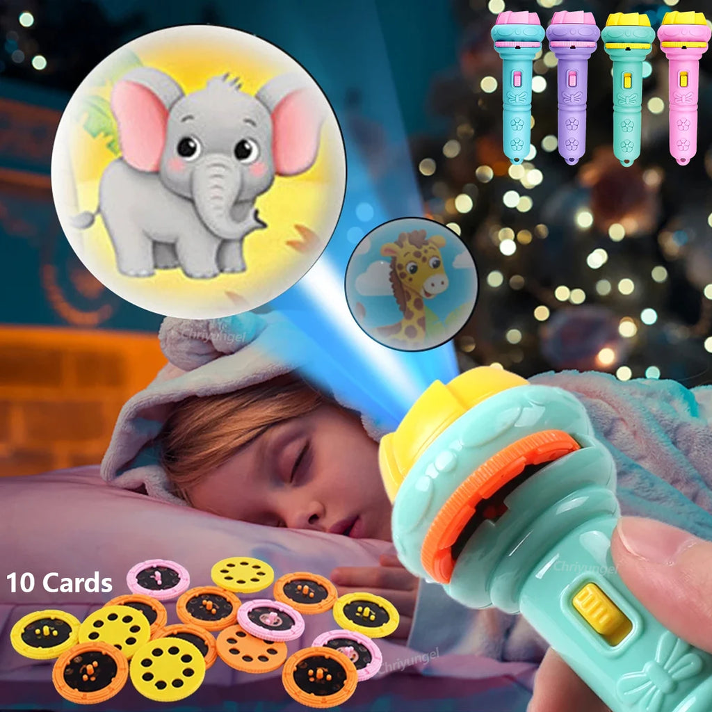 Kids Projector Torch with 10 Slides 80 Patterns Early Learning Toy Night Light Story Machine Gift for Toddler Boys Girls
