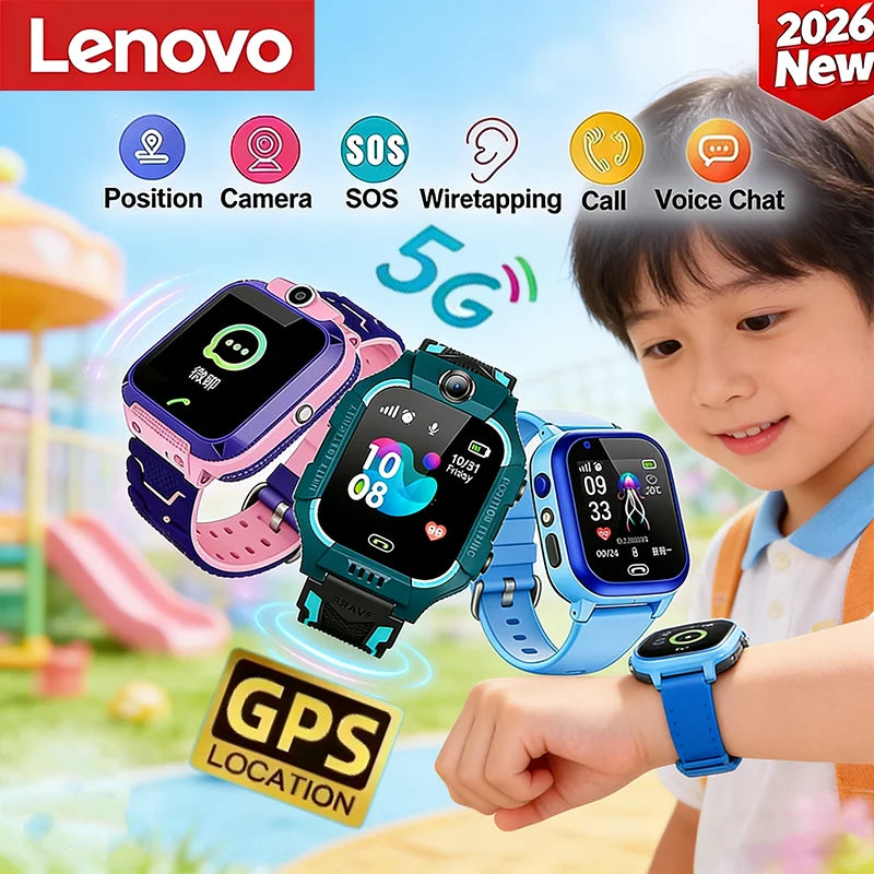 2026 New Lenovo Kids 5G Sim Card Smart Watch Call SOS GPS Location Child Smart Watch Camera Waterproof For Boys Girls Present