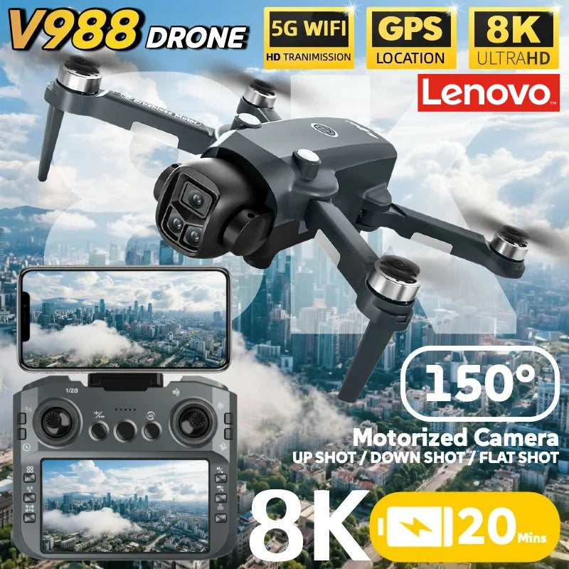 Lenovo V988 Camera Drone 8K Professional Dron 4K with Screen Under 249g Remote Control  Brushless RC Quadcopter Toys New