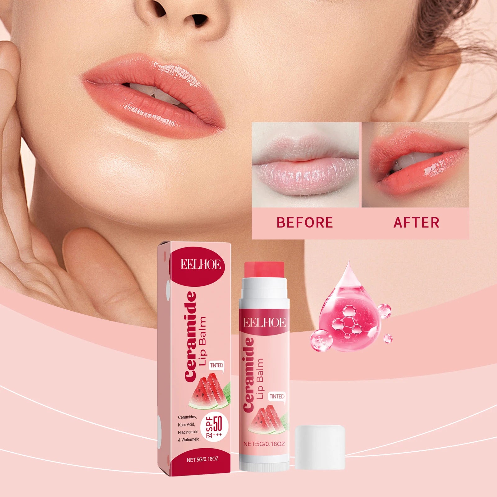 EELHOE Ceramide Lip Balm Stick for Dry Chapped Lips Hydrating Plumping Effect Moisturizing Soothing Nourishing Lip Care Glossy