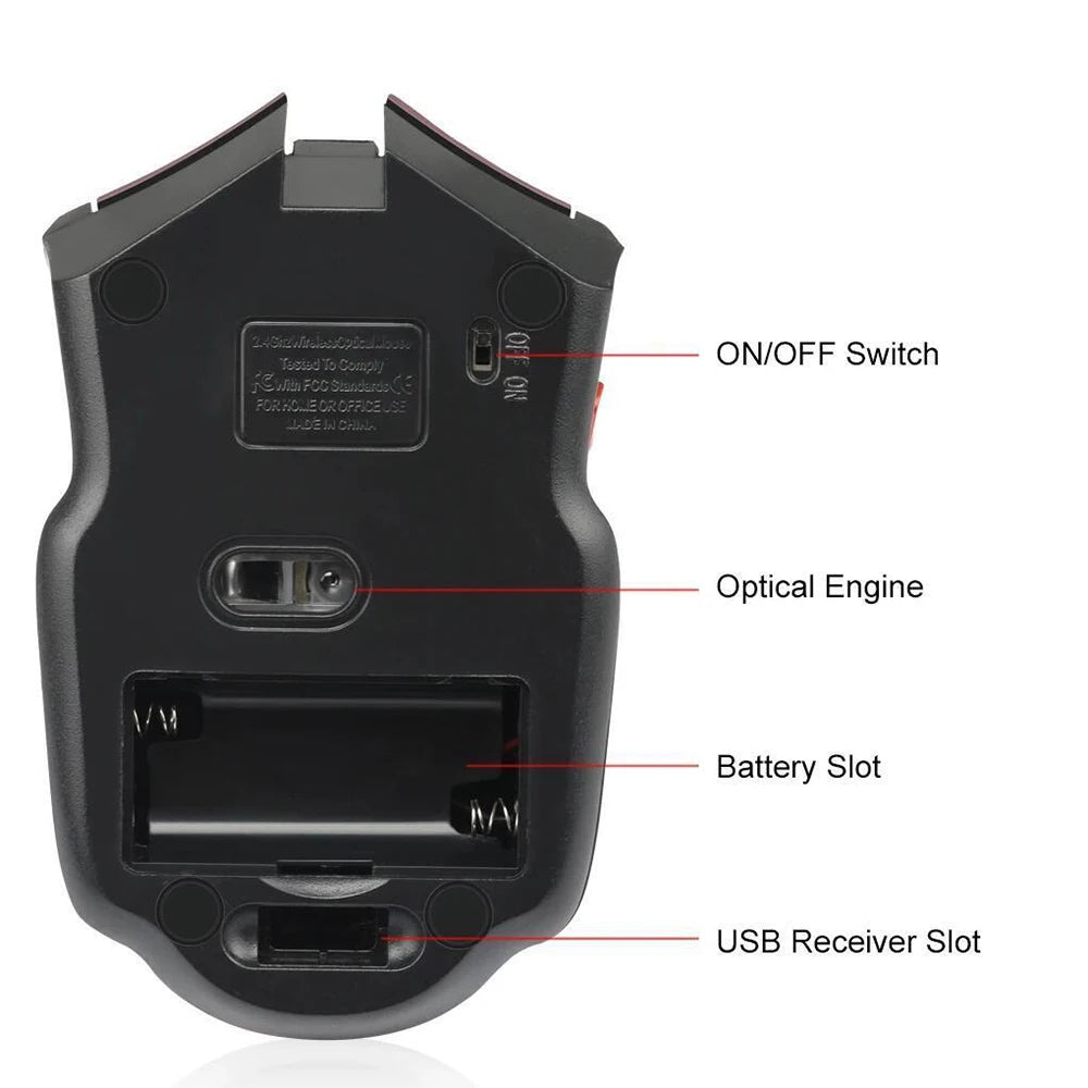 2.4G 6 Buttons Gamer Office Ergonomic Mouse Wireless Mouse USB Receiver Portable Mini Wireless Mouse For PC Laptop Computers