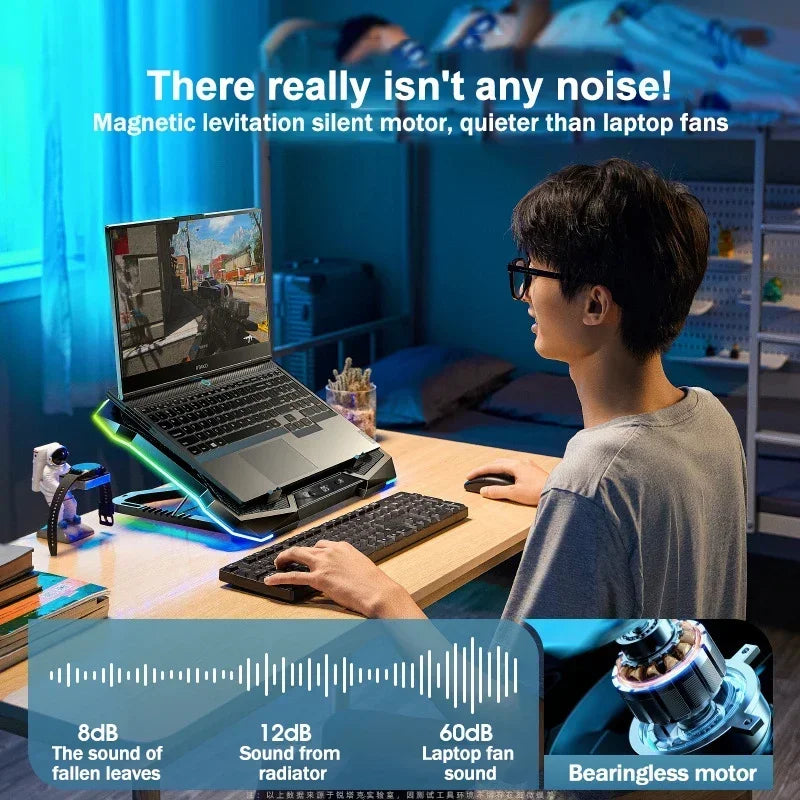 D11 Mute Gaming Laptop Cooler Base with RGB Foldable Adjustable Heat Dissipation Stand Support 12-18'' Notebook Cooling Bracket