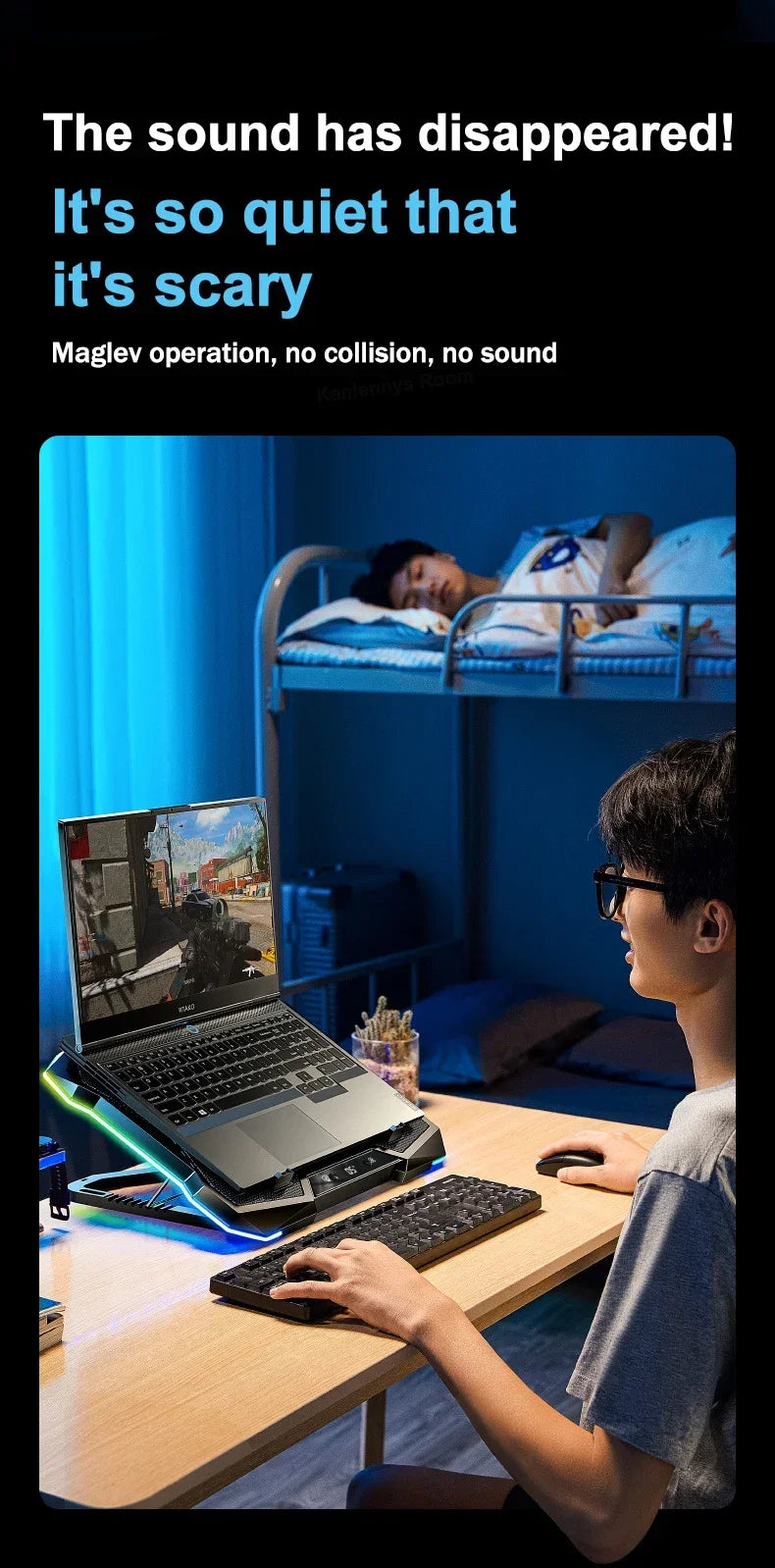D11 Mute Gaming Laptop Cooler Base with RGB Foldable Adjustable Heat Dissipation Stand Support 12-18'' Notebook Cooling Bracket