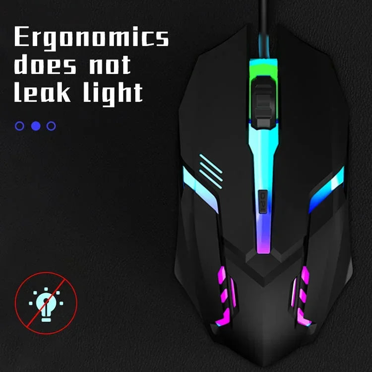 Ergonomic 4-key USB RGB backlit mouse non-slip grip precision tracking, sturdy wired structure for desktop and laptop computers