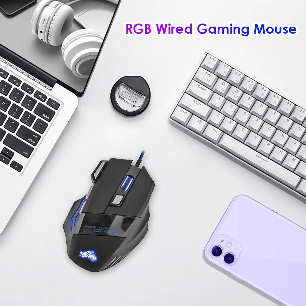 Wired Optical Computer Gaming Mice PC Gamer Mouse 7-Color Backlit DPI Adjustable Laptop Desktop Professional Computer Mouse