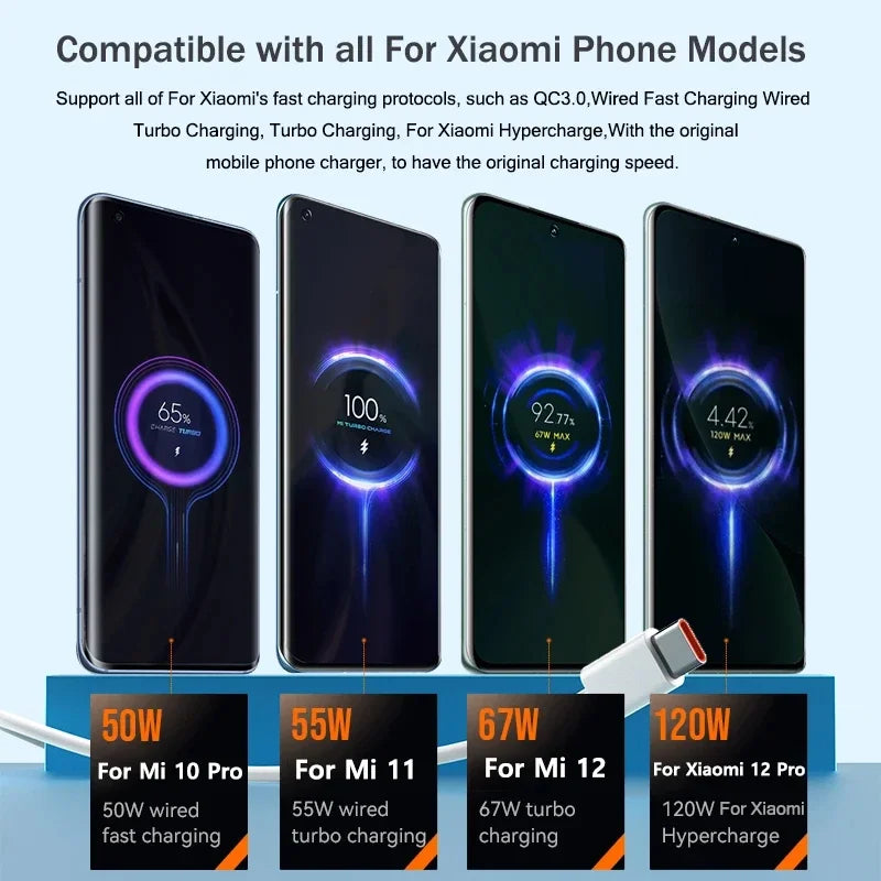 Original Xiaomi 120W USB Type C Cable Tipo 6A 67W Turbo Fast Charging For Mi 17 Pro Max 15 14 Ultra 13 Pro Redmi Note 15 Poco X6