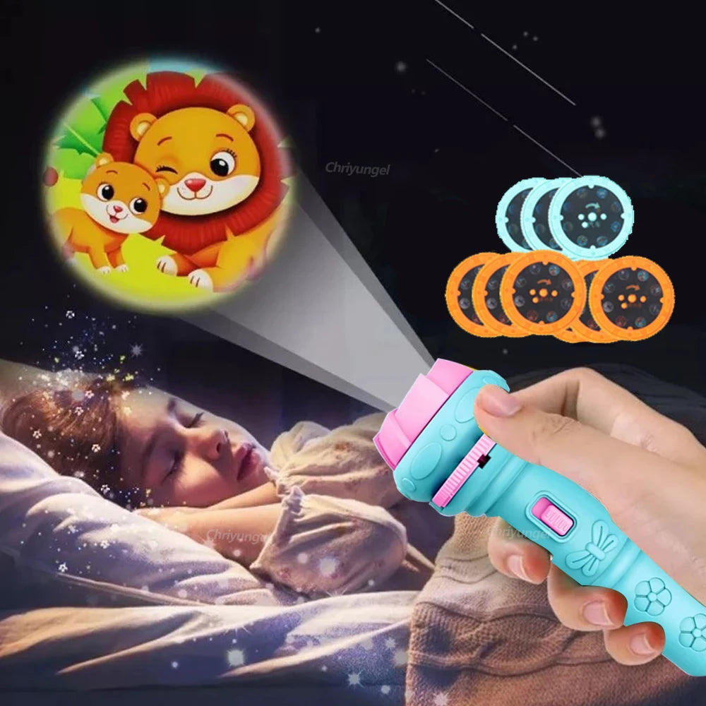 Kids Projector Torch with 10 Slides 80 Patterns Early Learning Toy Night Light Story Machine Gift for Toddler Boys Girls
